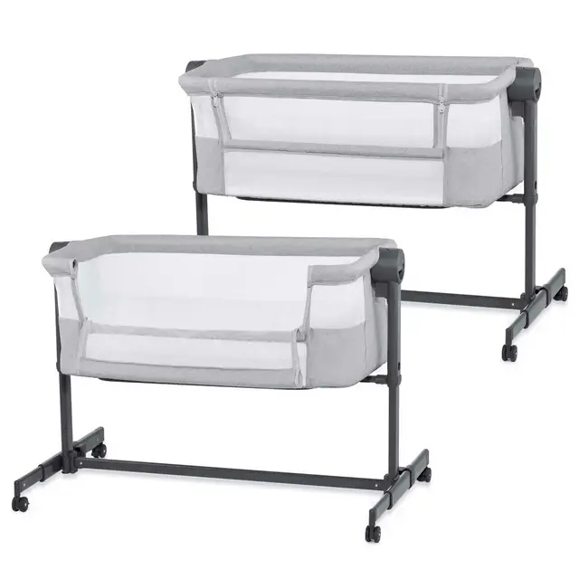 Kinderkraft NESTEE UP 2 Lit bébé cododo, Lit Bebe avec Matelas de la Naissance, Réglage de la Hauteur, Facile Adapter au lit du Parent, Pieds réglables, Gris Clair