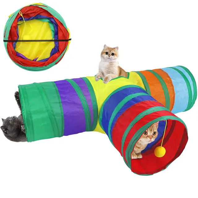 Jouet Tunnel pour Chat Interieur Jouets pour Chats Jeu tunelle pour Chat Interactif 3 Voies Jouer pour Chaton T-Tunnel Intérieur Cat Toy Tunnel Pliable pour Chien Lapin Chats Cobaye Enfant