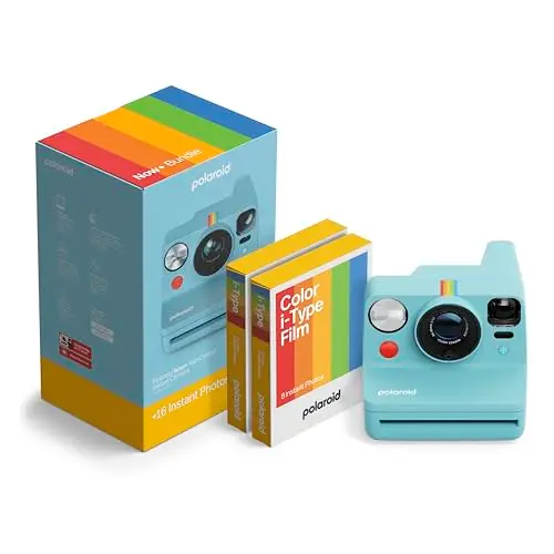 Polaroid - Instant Camera - Now+ Gen3 - Artic Blue + Color Film Bundle (16 Photos)