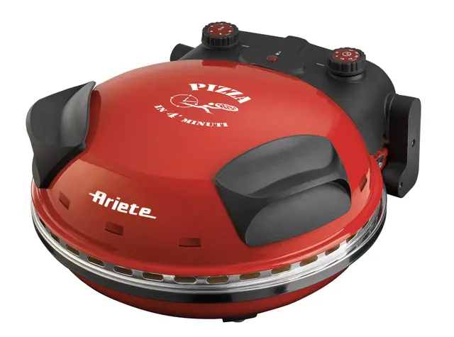 Ariete Pizza Four 909, Pizza 4 Minute, 5 Niveaux de Cuisson, Plaque Réfractaire pour Le Réchauffage, Lames en Bois Incluses, Température Maximale de 400°C, 1200W, Rouge