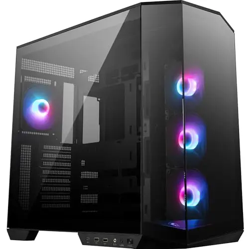 MSI MAG PANO 100R PZ Boîtier PC ATX - Compatible Installation Verticale de Carte Graphique, Support GPU, filtres à poussière, Cage de Stockage pivotante, Double Compartiment, USB Type-C 20 GB/s