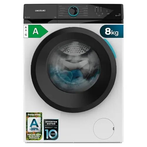 Cecotec Lave linge Frontal Bolero DressCode 7150 Inverter A, Machine à laver 7 kg, 1400 tr,min, 12 programmes, classe A, Inverter Plus, Steam Max, Drum Clean, départ différé, sécurité enfant