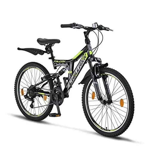 Chillaxx Falcon VTT de 24, 26, 27,5 et 29″, pour garçons, filles, femmes et hommes, frein à disque, dérailleur à 21 vitesses, suspension complète
