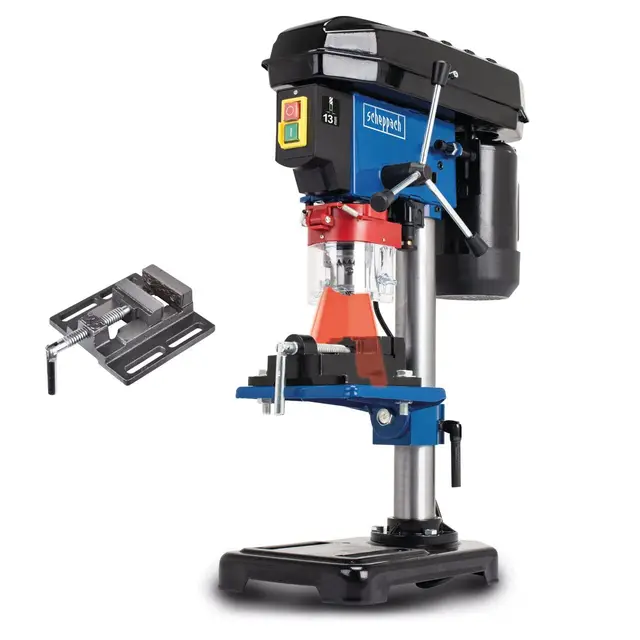 Scheppach Perceuse à colonne DP16VLS – Perceuse d’établi avec étau – 500 W – 5 vitesses pour le bois, le métal et tous plastiques – Variable 600-2600 min-1 – Distance max 170 mm – Laser intégré