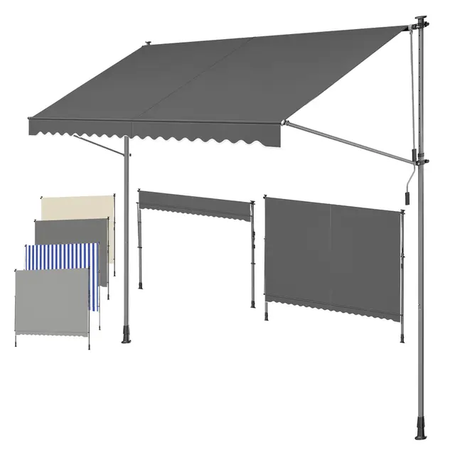 SONGMICS Store Banne Rétractable, Store Manuel, Réglable en Hauteur, avec Manivelle pour Balcon, Jardin, Terrasse, 400 x 180 cm, Gris Anthracite GSA402G02