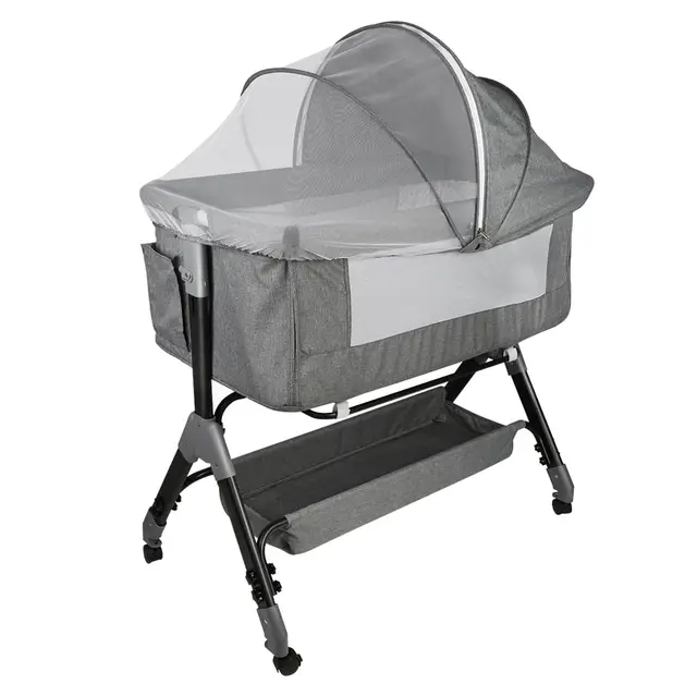 OHMG 3 en 1 Berceau Cododo,Lit Cododo Bebe Pliable,0-36 Mois,20 kg Max,Réglable Inclinaisons et 4 Hauteurs,Système Coulissant,Matelas Confort,Grand Panier (Gris(104 * 52 * 100-110cm))