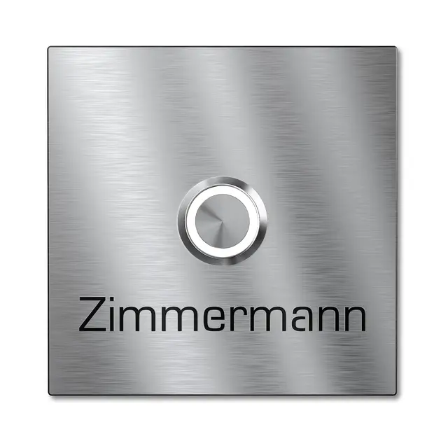 Plaque de Sonnette Carrée Personnalisée Graviers Design en Acier Inoxydable – Gravure Laser Nom – Bouton LED au Choix – 60x60 à 110x110mm – Made in Germany