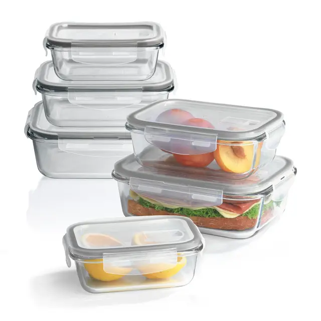 GOURMETmaxx Boîtes de conservation en verre Klick-it, set de 6 | Excellent pour le lave-vaisselle, le micro-ondes, le four et le congélateur | Etanche à l'air & anti-fuite