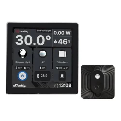 Shelly Wall Display Noir + Blu H&T Noir – Kit domotique Wi-Fi, Panneau de contrôle avec relais interrupteur 5A et Capteur de température et d’humidité, Fonction thermostat, Mesure consommation énergie