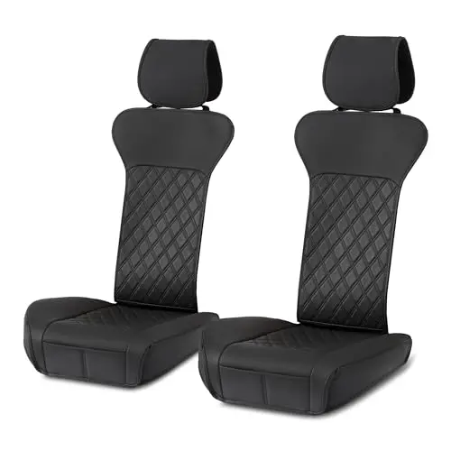 Amazon Basics Lot de 2 Housses de siège Avant universelles en Similicuir Respirant, sans Dessus, Noir