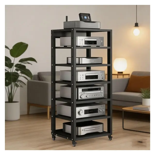 7 Niveaux Meuble HiFi, Meuble HiFi pour Platine Vinyle Rack HiFi pour Chaînes Stéréo Support Multimédia avec Hauteur Réglable for La Maison, Le Bureau Ou Le Home Cinéma(Noir)