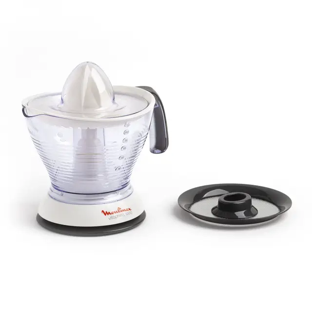 Moulinex Presse-agrumes électrique, Capacité 0,6 L, 25 W, Sélecteur de Pulpe, Extraction maximum des jus, Rangement pratique, Marche/arrêt automatique, Vitapress PC300B10, Blanc