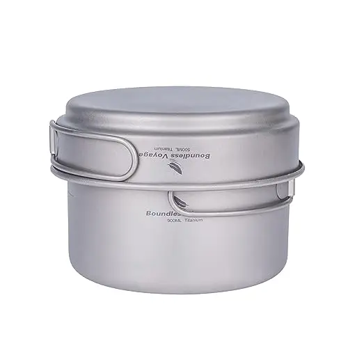 iBasingo Lot de casseroles en Titane avec poignée Pliante en Plein air pour Camping à Soupe - Bol à Frire - Ustensiles de Cuisine Ultra légers - pour Les Voyages, Les Pique-niques, la randonnée