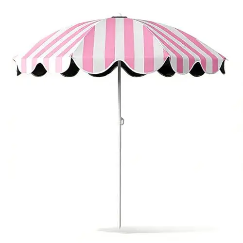 Parasol De Terrasse Rayé Réglable En Hauteur 155cm, Rose, Bleu, Jaune, UPF 50+ Imperméable Résistant Au Vent, Parasol De Plage Portable À 8 Côtes Pour Jardin, Piscine, Camping, Terrasse