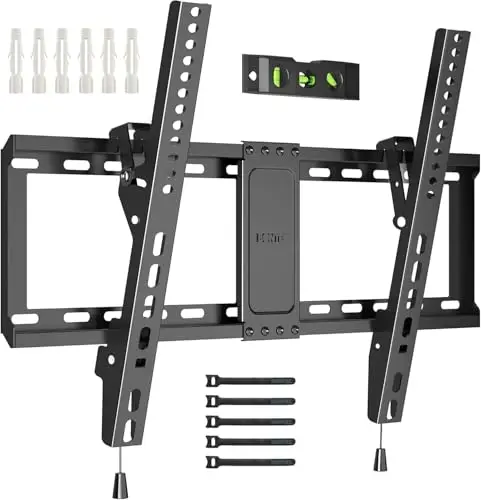 BONTEC Support Mural TV Inclinable pour Téléviseurs LCD, LED, Plasma de 37 à 86 Pouces, VESA 600x400mm, Charge 75 kg, Support TV Mural Fixe avec Niveau à Bulle, Compatible Samsung, TCL