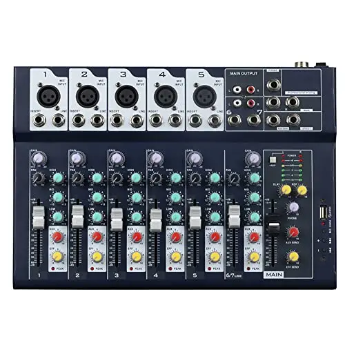 Professional Mixer | 7-Channel 2-Bus Mixer/w USB Audio Interface for Recording DJ Stage Karaoke Music Application