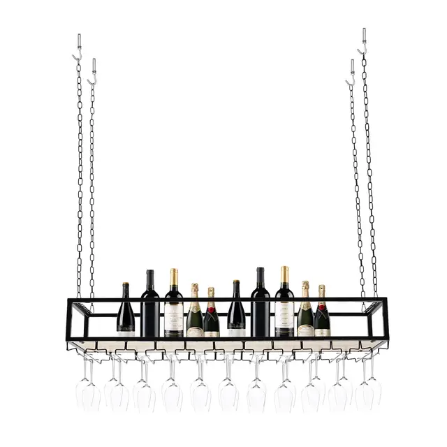 Étagère de plafond - Noir - Réglable en hauteur - Rétro - En fer industriel - Pour hôtel, bar, caves à vin et armoires à vin à la maison (110 x 25 x 22 cm)