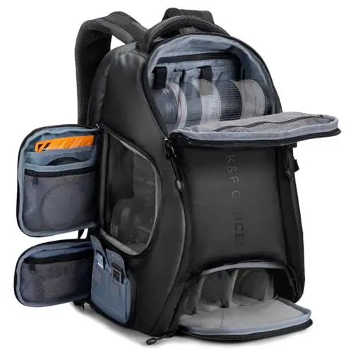 K&F CONCEPT Sac à dos étanche pour appareil photo Canon Nikon Sony DSLR drone, objectif, ordinateur portable, trépied et accessoires