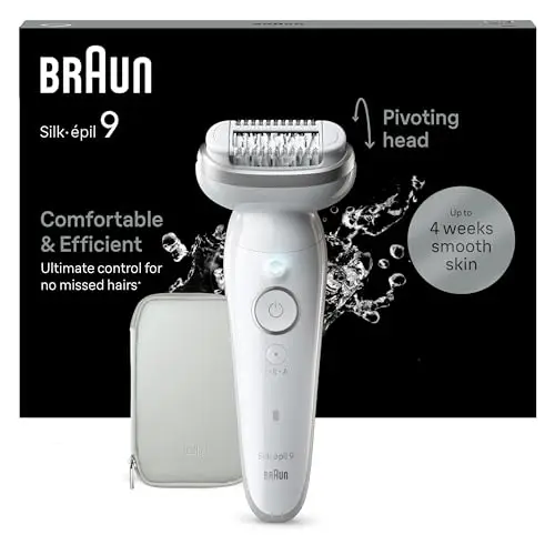 Braun Silk-épil 9, Épilateur Avec Tête Pivotante Pour Épilation Facile, Même Pour Les Zones Sensibles, Appareil De Précision Pour Une Peau Douce Longue Durée, 9-011, Étanche, Blanc/Argent