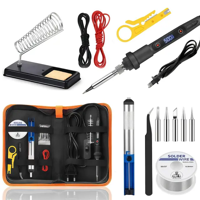 Kit Fer à Souder 80W,Fer à Souder Etain de Précision 5 Buses de Soudure,Température Réglable 180°C-500°C avec écran LCD,Pompe à Désoudrer, Idéal pour Réparation Électronique, Soudure et DIY