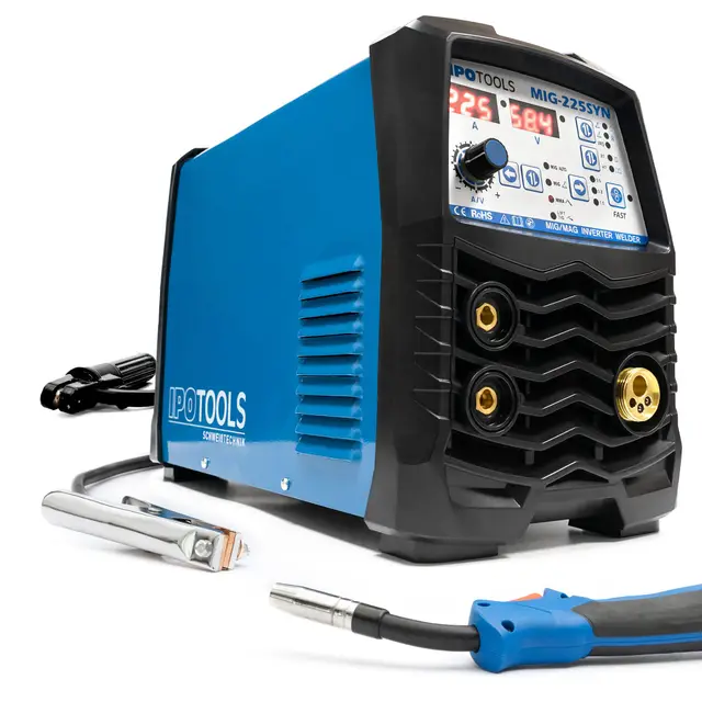 IPOTOOLS MIG-225SYN poste a souder MIG MAG Synergy – Synergie Poste à souder MIG avec 225A 230V IGBT, 5 en 1 Poste MIG Flux MMA électrodes, Poste de Soudage Portable, garantie de 7 ans