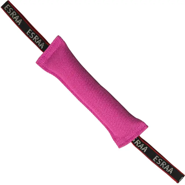 ESRAA Boudin de Mordant pour Chien 30 cm, Jouet Tug à 2 Anses en Toile Résistante, Boudin de Rappel pour Dressage et Sport Canin, Jeu de Traction Mordant, Malinois Berger Allemand Staffie, Rose Foncé