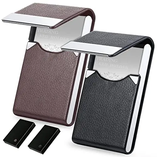 2 Pcs Porte Cartes de Visite, Porte Carte Visite Cuir Noir/Marron | Magnétique Porte Carte de Visite pour Cartes de Visite avec Boîte D'emballage Noire,Homme et Femme