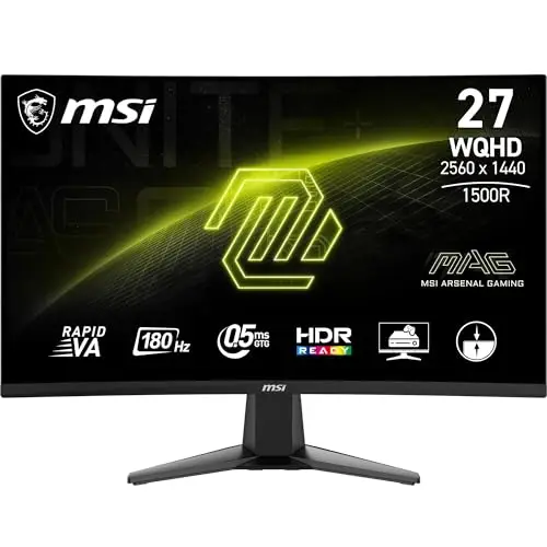 MSI MAG 27CQ6FA écran Gaming incurvé FHD de 27" - Dalle Rapid VA 2560 x 1440 1500R, 180 Hz / 0,5ms (GtG, Min.), AMD FreeSync™ - DP 1.2a, HDMI™ CEC