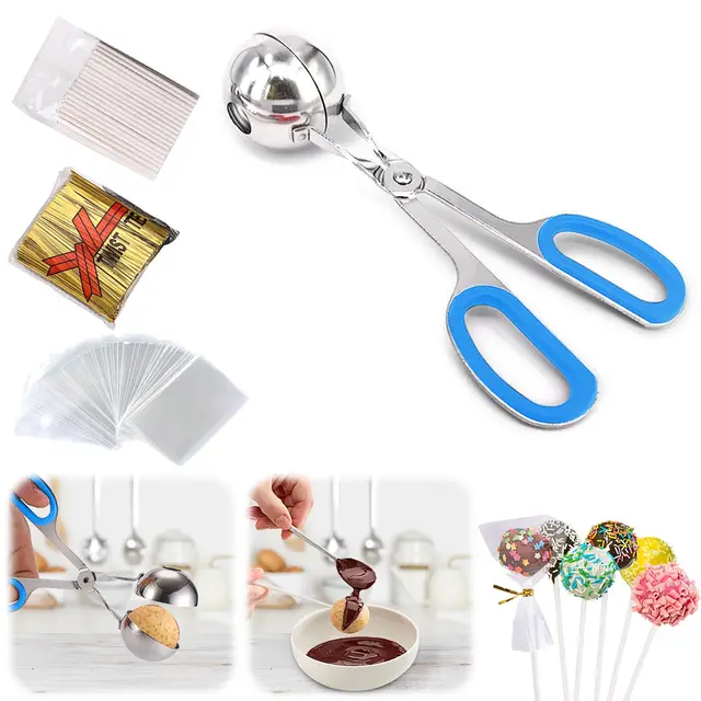 Generic Cake Pop Kit, Cake Pop Mold avec 100 Sacs, 100 Sticks, 100 Twist Ties, Cake Pop Maker pour Cakepops, Sucettes, Bonbons, Chocolats et Biscuits (Bleu, L)