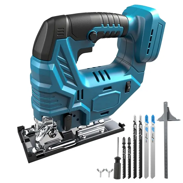 Scie sauteuse sans fil pour Makita 18 V, scie électrique excentrée sans balais de 800 W avec 5 vitesses variables, angle de coupe à angle de ±45°, 6 lames de scie à manche en T (sans batterie)
