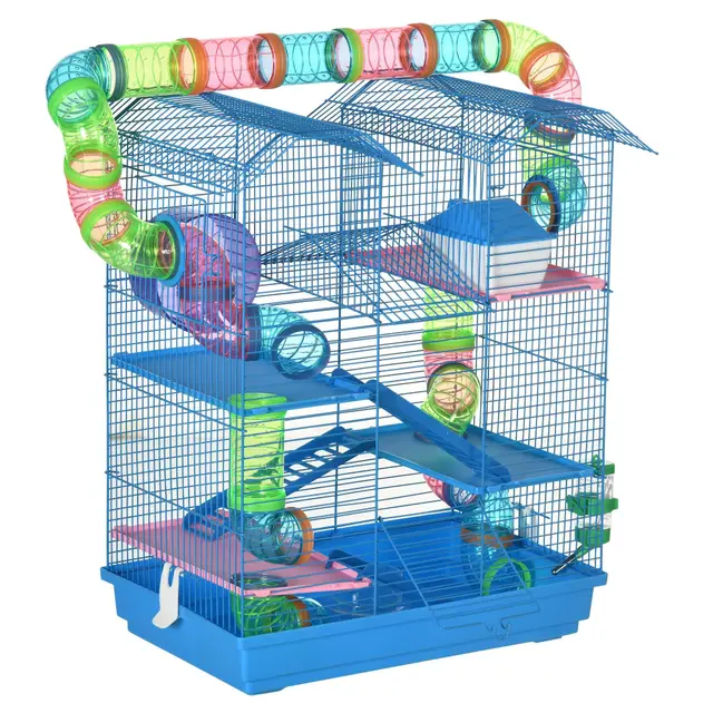 pawhut cage hamster 5 niveaux bleu