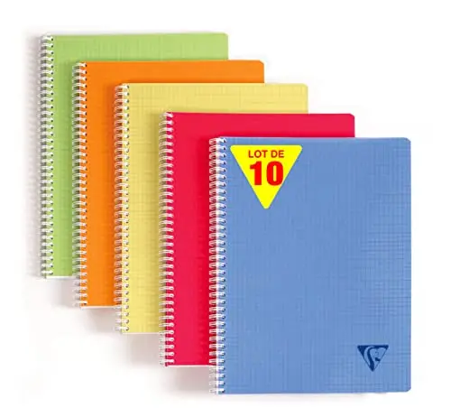 Clairefontaine 328725C Collection Linicolor Fresh Lot de 10 Cahiers à Spirale - 17x22 cm - 100 Pages Petits Carreaux - Papier Blanc 90 g - Couverture Polypro Transparent - Couleurs Aléatoires