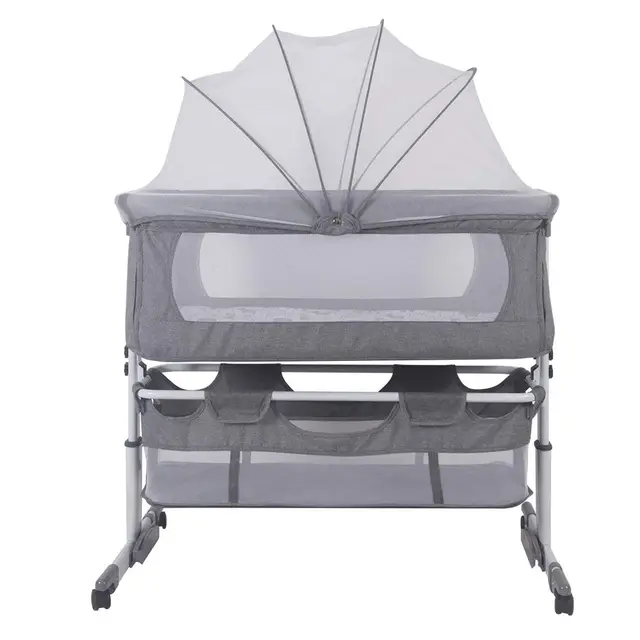 LANTUS Lit Bébé Cododo, Berceau Bébé Cododo, Compatible avec Plusieurs Lits, Réglable en Hauteur, Bonne Circulation de l’air, Matelas et moustiquaire Inclus, 0-6 Mois, 92 * 58 * 70-90cm, Gris