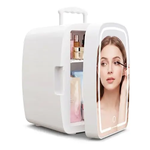Upstreman 6L Mini Frigo Cosmetique, Mini Frigo Chambre avec Miroir, Éclairage LED 3 Intensités, 35 dB Silencieux et Portable pour Chambre, Bureau, TF06 PRO