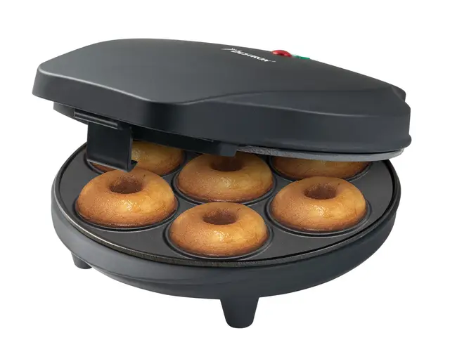 Bestron Appareil à donuts, Mini-Machine à Donuts pour 7 petits Donuts, inclut Témoin de Cuisson & Revêtement Antiadhésif, 700 Watts, Couleur: Noir Mat