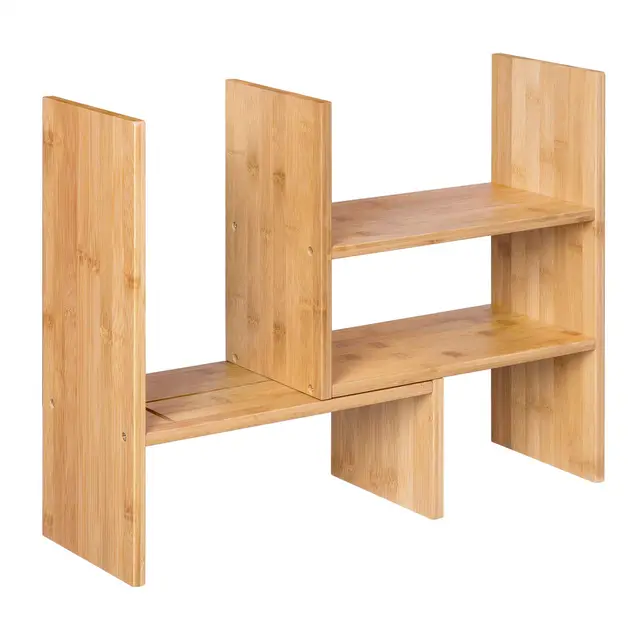 SONGMICS Organisateur de Bureau Modulable à 3 Formes, Réglable Peu encombrant, Petite Décoration de Bibliothèque, pour Bureau, Cuisine et Salle de Bain, Bambou Naturel OFS45NL