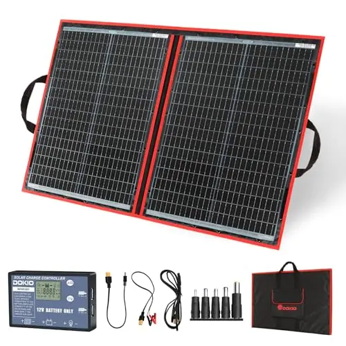 DOKIO Kit Panneau Solaire 100W 18V Pliable Portable Monocristallin Avec régulateur de charge solaire (2 ports USB) pour batteries 12V, camping-car, bateau