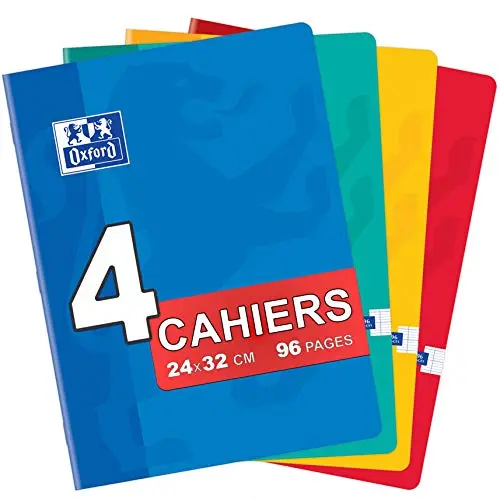 OXFORD Color Life Lot de 4 Cahiers 24x32cm Grands Carreaux 96 Pages Agrafées Seyès Couleurs Assorties