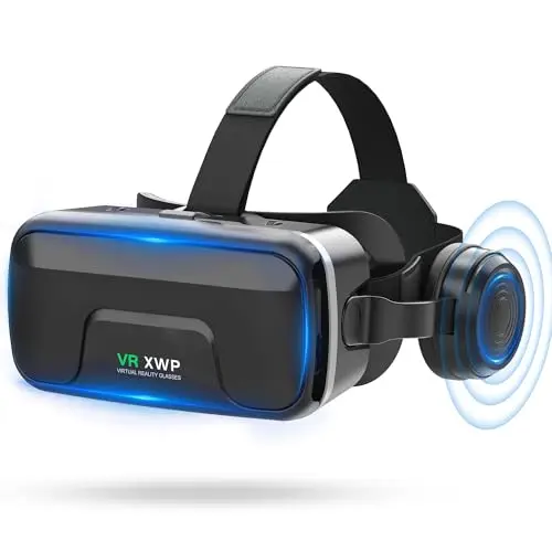 XWP Casque VR avec Écouteurs, Lunettes De Réalité Virtuelle 3D pour Téléphone Portable avec Lentilles HD Anti-Bleu, pour iPhone&Android (4,7–7,2"), pour Jeux Et Films, Cadeau pour Amis Et Famille