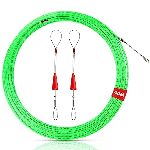 Vegena 40M Aiguille Electricien, Tire Fils Electrique Aiguille Tire Fil avec 2 Ressorts de Guidage, Tire Cable Electrique Diamètre 4 mm pour Pose Conduit de Sol