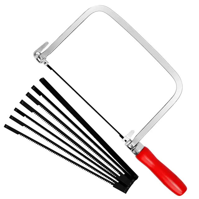 Set de Scie à Découper avec 7 Lames (14/18/24 Dents) et Arc Rotatif à 360 Degrés Poignée Bois Lames Triées Coupes Précises Scie Fine pour Travaux sur Bois