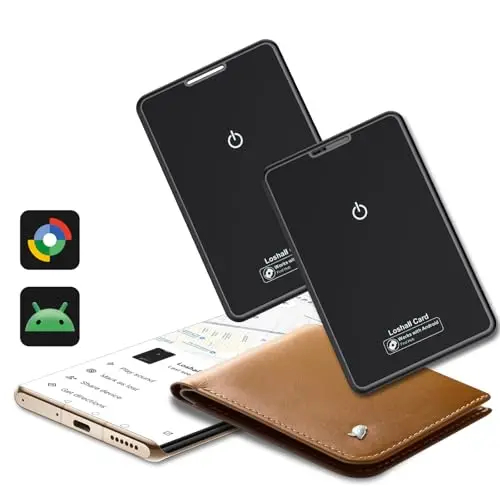 2026 Nouveau (Uniquement Android) Bluetooth Wallet Smart Tracker Card Lot de 2 Fin 1.6mm, 5 Ans Batterie, IP68 Imperméable, Fonctionne avec l'app Google Localiser,pour Portefeuille/Valise/Bagage, Noir