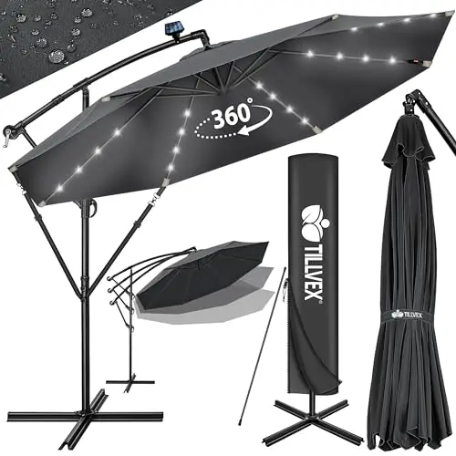 tillvex Parasol déporté LED solaire