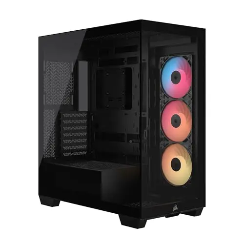 CORSAIR 3500X RS-R ARGB Boîtier PC Mi-Tour avec Vitre Panoramique – 3 Ventilateurs RS120-R ARGB Préinstallés, Système de Fixation InfiniRail, Compatible Une Carte mère à Connexion Inversée – Noir