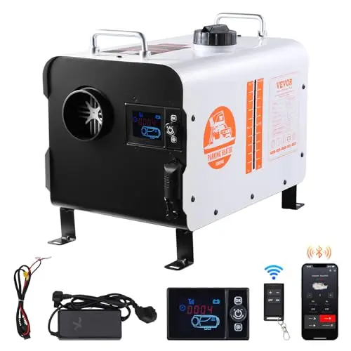 VEVOR Chauffage Diesel 8 kW, Réchauffeur d'Air Tout-en-Un 12/24/220 V, Contrôle par App Bluetooth, Télécommande et Écran d'Affichage, Alarme CO, Portable, Chauffage Rapide, pour Voiture Camping-car