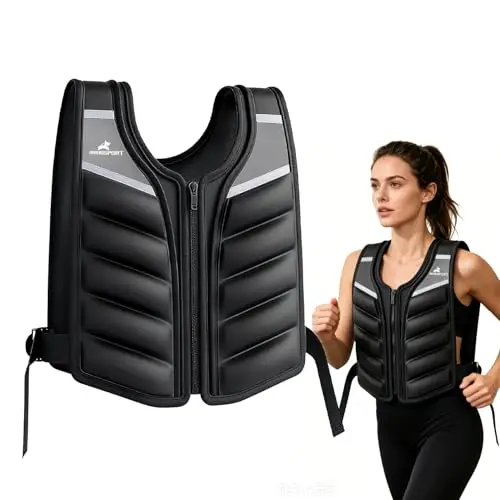 RHINOSPORT Gilet lesté de 4,5kg 6,8kg 9,1kg pour homme et femme – Gilet de fitness de qualité supérieure avec bandes réfléchissantes et pochette de brassard pour la musculation, la perte de poids