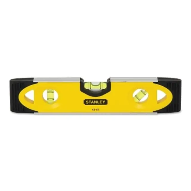 STANLEY 0-43-511 Niveau Torpédo Magnétique 230 Mm - Semelle Aluminium - Rainure V Pour Le Contrôle De Surfaces Cylindriques - 3 Fioles Réversibles Et Antichocs - Extrémité Caoutchoutées
