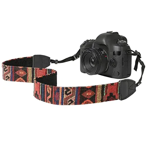 MoKo Sangle pour Caméra, Ceinture de Cou en Toile de Coton Tressée avec Bandoulière Réglable pour Tous Les Appareils Photo Numériques DSLR Canon, Fuji, Nikon, Olympus, Pentax, Sony, Orange Foncé