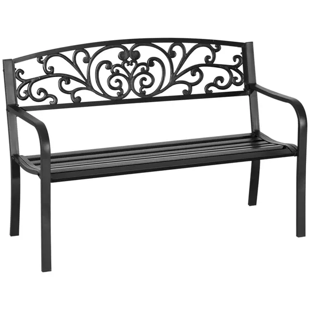 Outsunny Banc de Jardin Banc extérieur 2 Places pour la terrasse la véranda Charge Max. 240 kg en métal 127 x 60 x 87 cm Noir