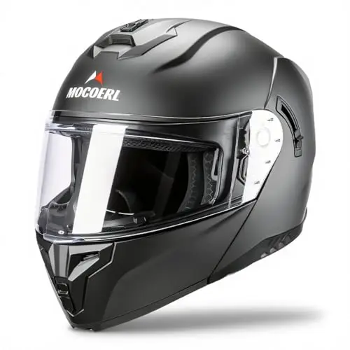 MOCOERL-Casque de Moto, Casque modulable, Casque intégral pour Hommes et Femmes avec Protection de Menton renforcée, Double visière, Certification ECE 22.06, Noir Mat